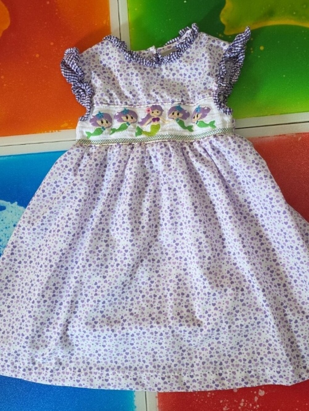 Lil Cactus 3t Smocked Purple White Mermaid Dress